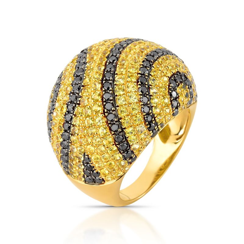 Anel Pavê Safira Amarela e Diamante Black Ouro Amarelo.