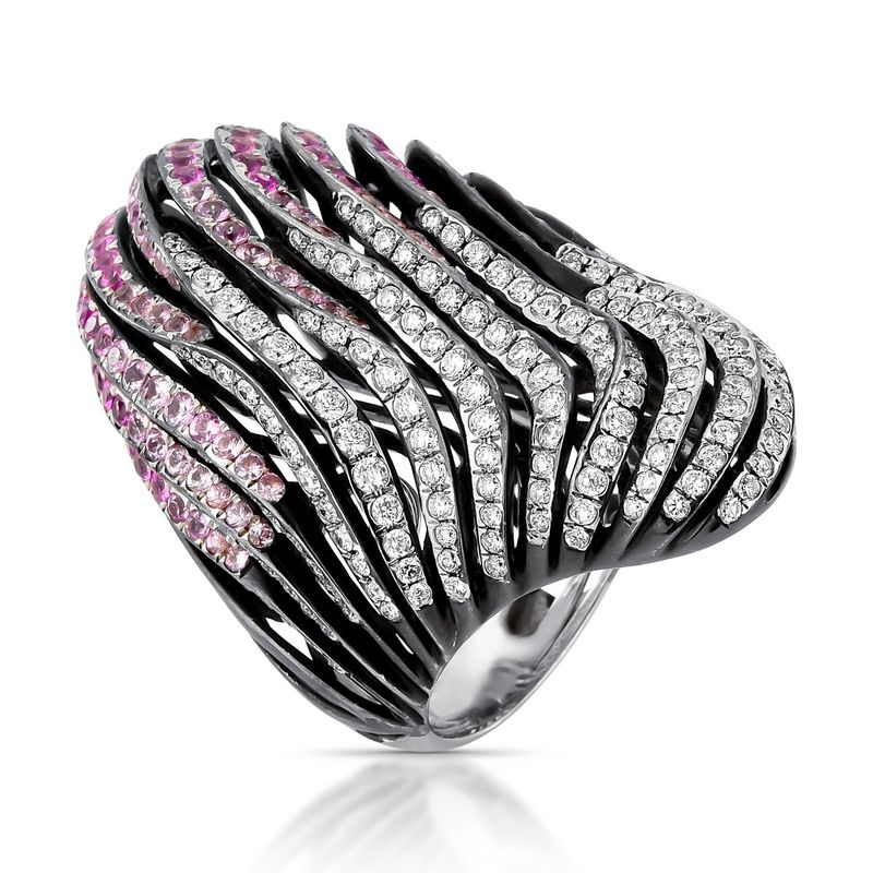 Anel Safira Rosa e Diamantes 