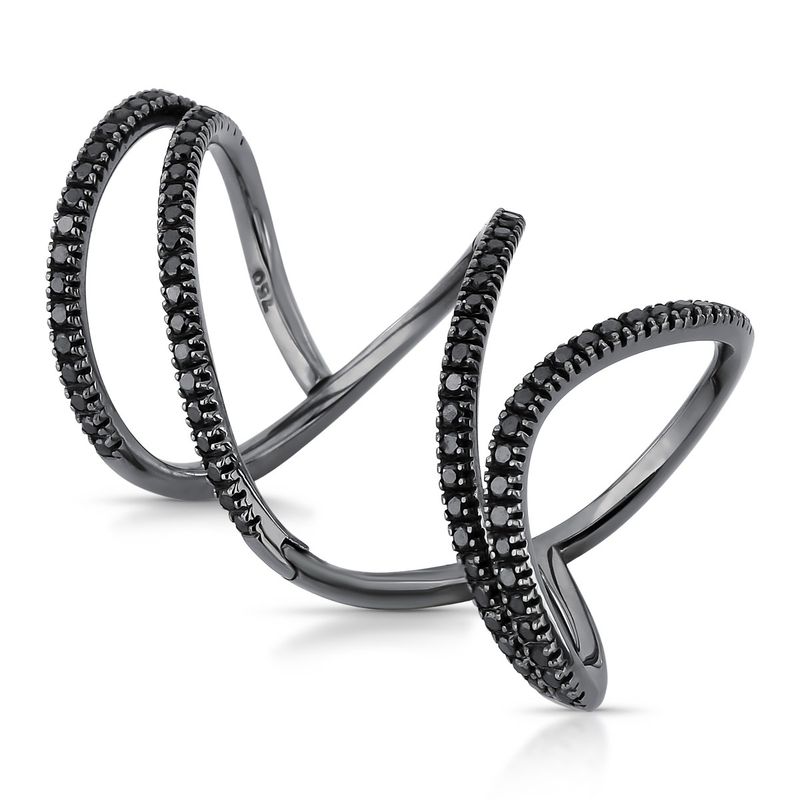 Anel Aros Articulados com Diamante Negro em Ouro Branco 18k  Banho de Ródio Negro