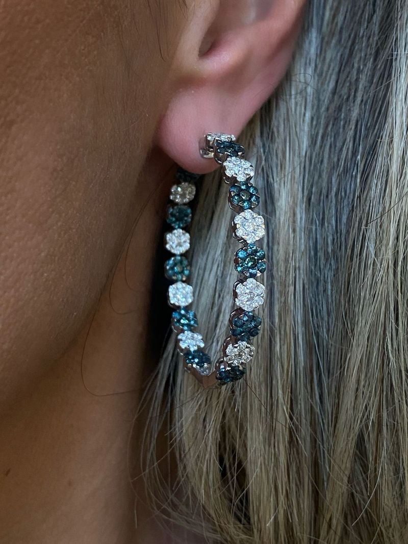 Brinco Argola Granada Verde Diamante Ouro Branco