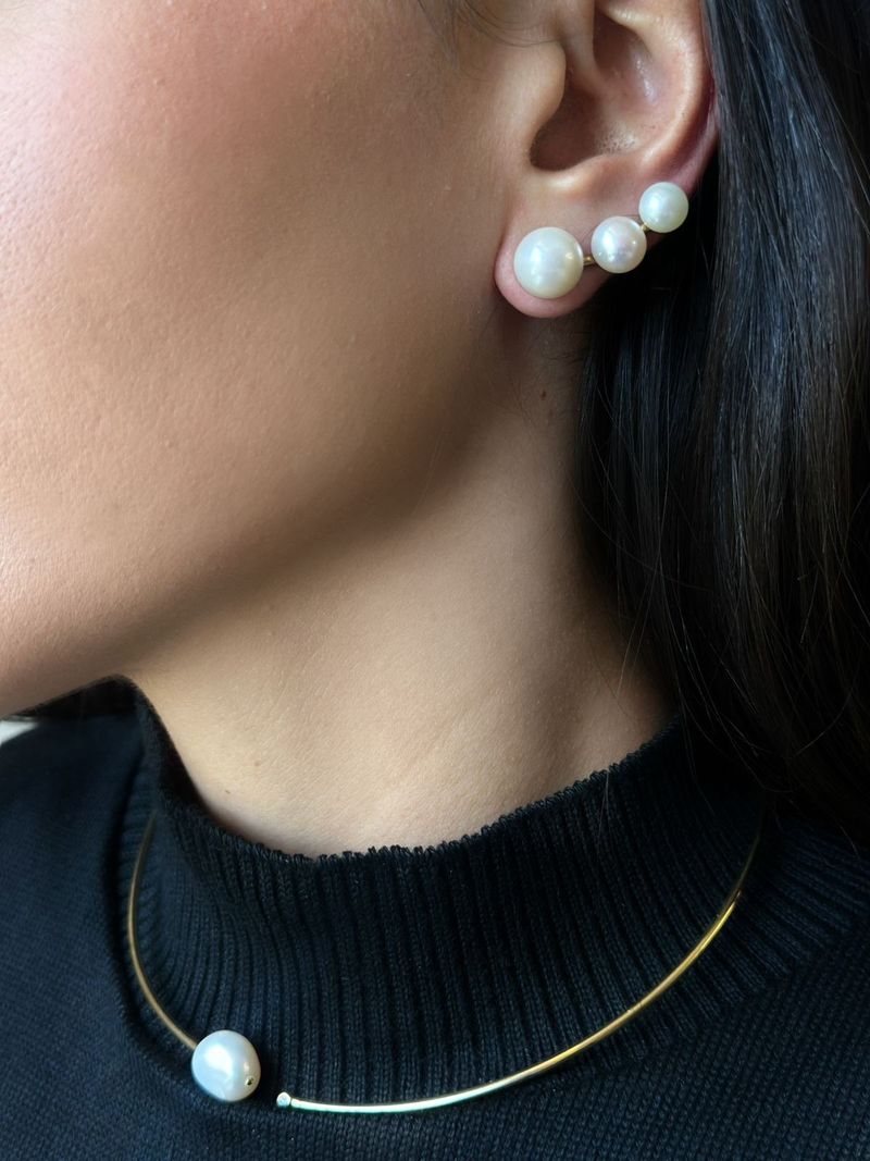 Colar Chocker  Pérola e Diamante Ouro Amarelo