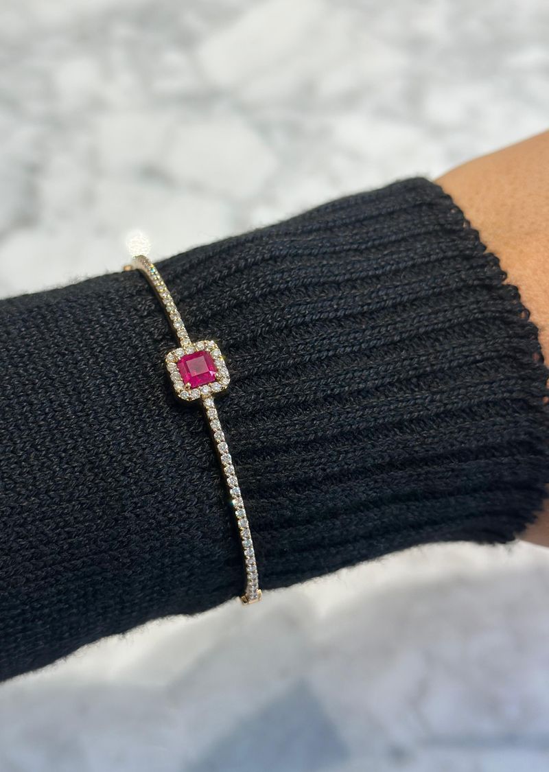 Bracelete Rubi Diamante Ouro Rosê 