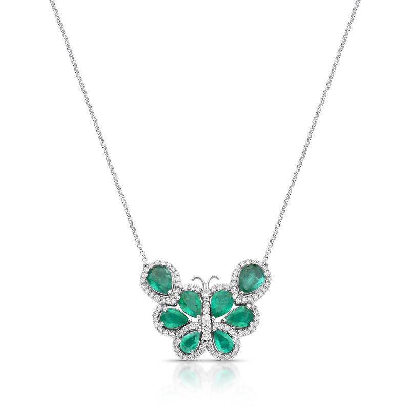 COLAR BORBOLETA ESMERALDA E DIAMANTES 