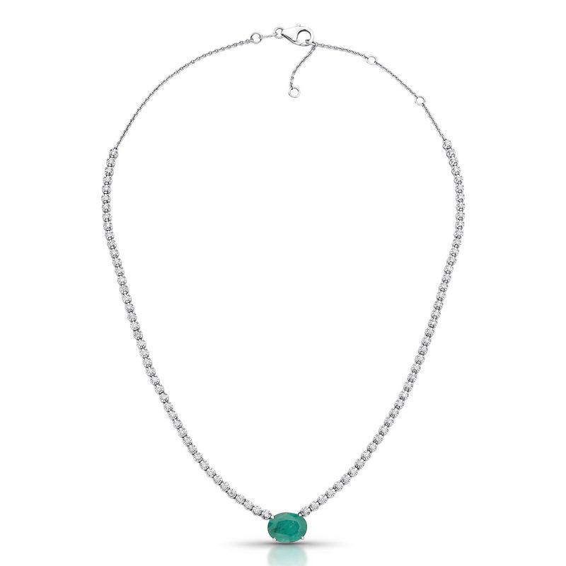 Colar Riviera Esmeralda e Diamantes Ouro Branco 