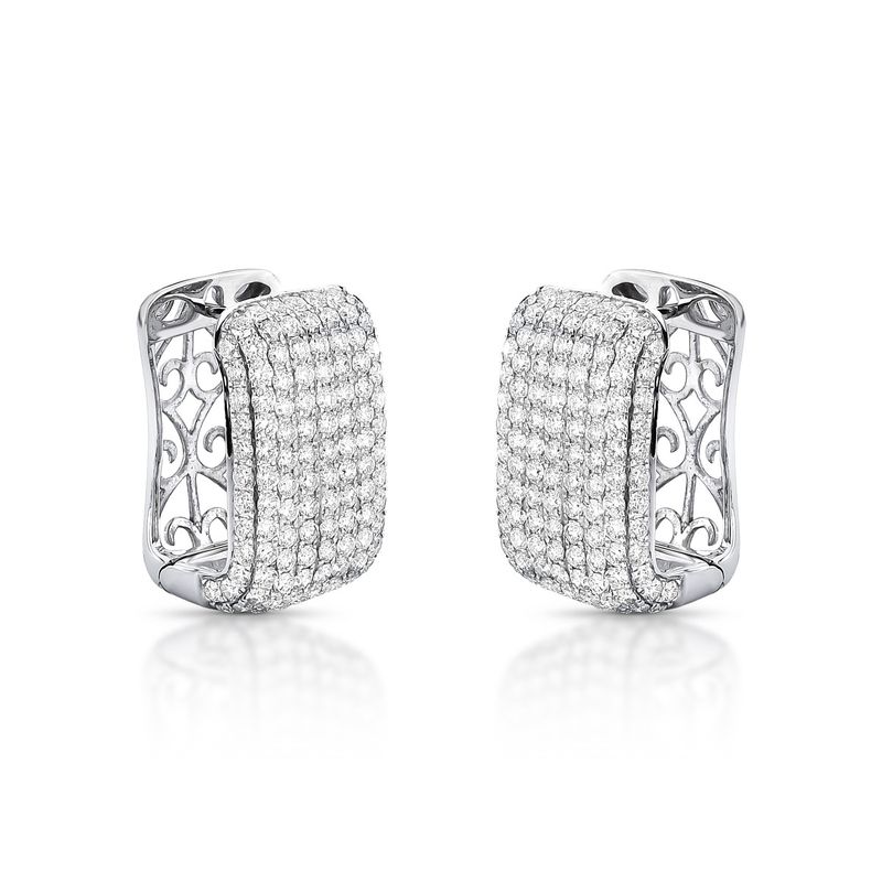Brinco Argola Quadrada Pavê Diamante Ouro Branco.