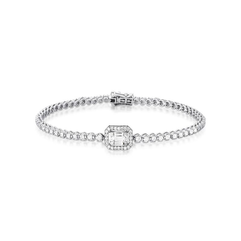 Pulseira Riviera Centro Baguete Diamante Ouro Branco