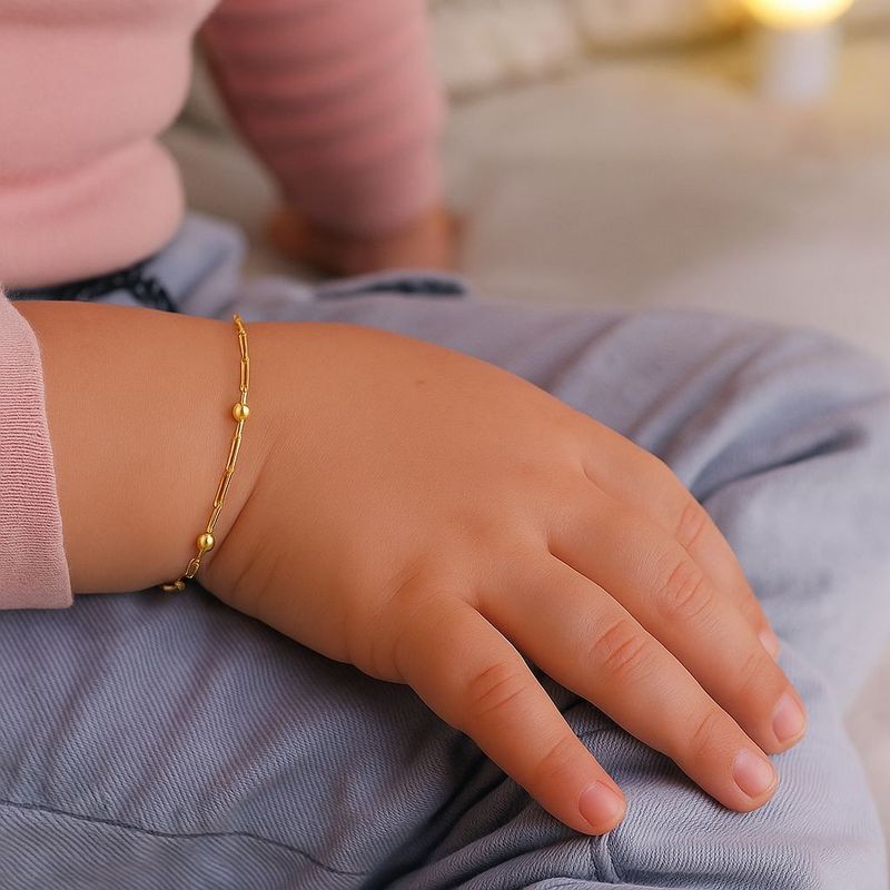Pulseira Infantil Bolinhas Corrente Chapadinha Ouro Amarelo