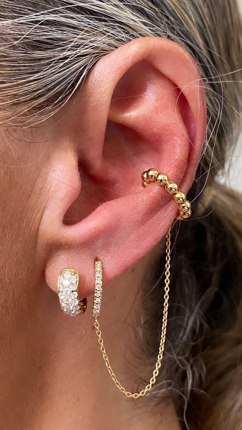 Brinco Argola Corrente Piercing Bolinhas