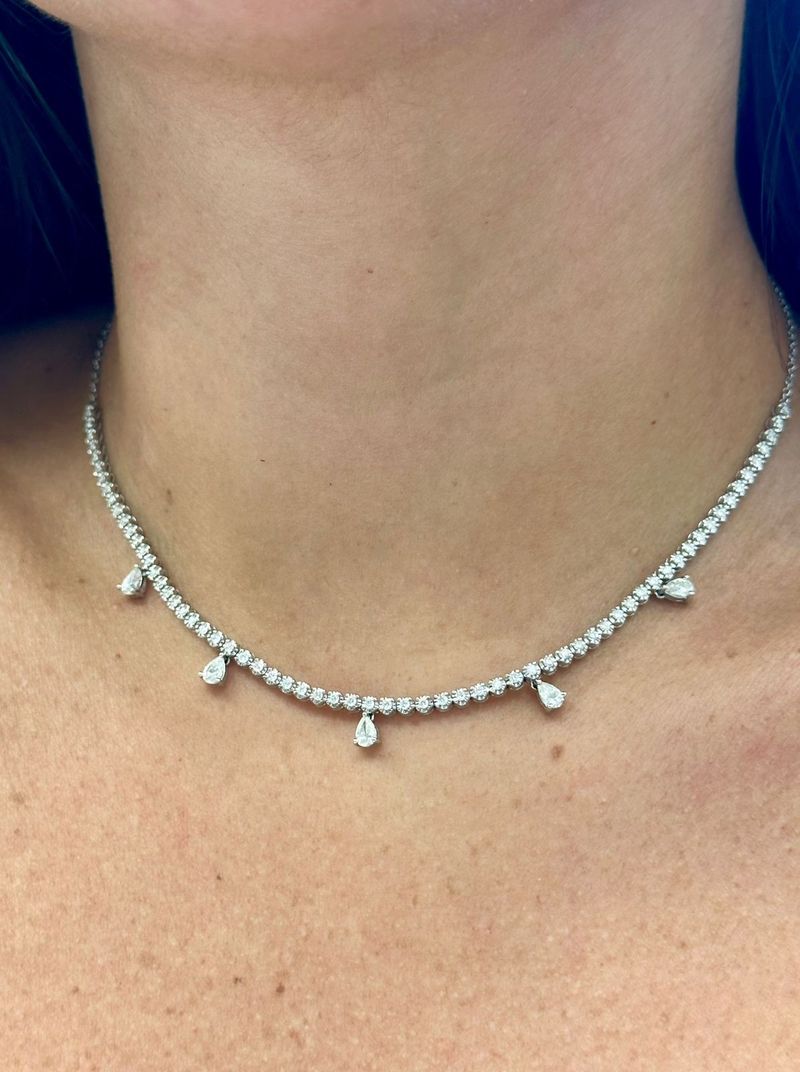 Colar Riviera 5 Gotas Diamante Ouro Branco