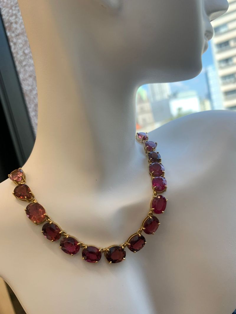 Gargantilha Turmalina Rosa Ouro Amarelo 