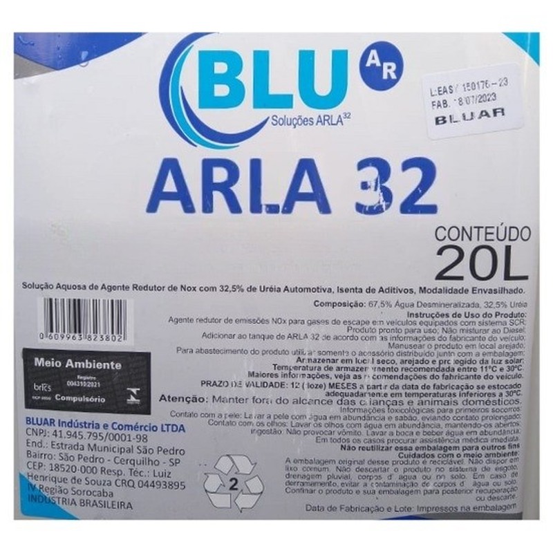 Arla 32 20 Litros AdBlue Agente Redutor De Líquidos Nox BluAr