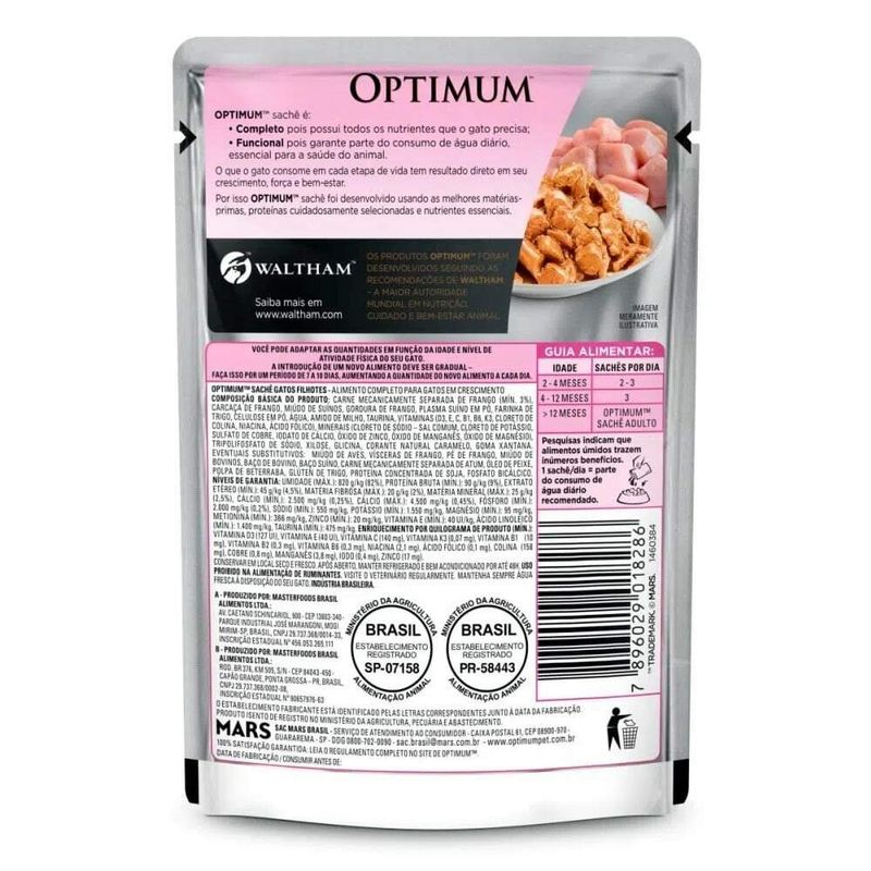 Alimento Úmido Sachê Optimum Gatos Filhotes Frango 85g
