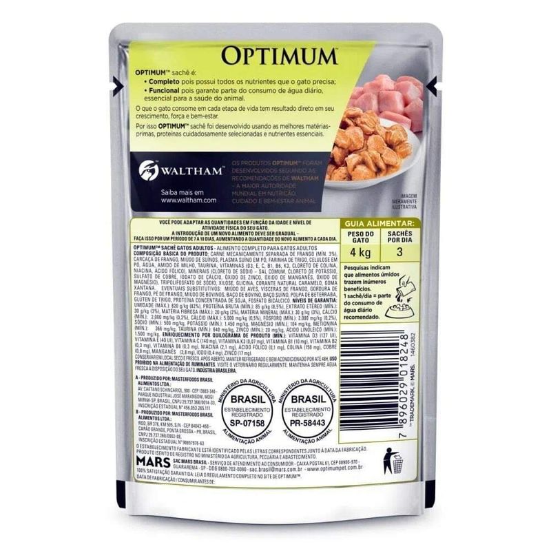 Alimento Úmido Sachê Optimum Gatos Adultos Frango 85g