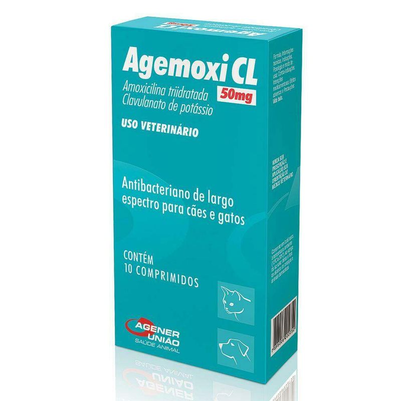 Agemoxi CL Antibiótico Cães e Gatos Agener União 50mg 10 comprimidos