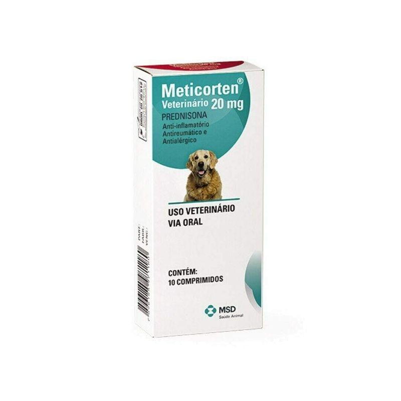 Meticorten 20mg Anti-inflamatório Cães MSD 10 comprimidos