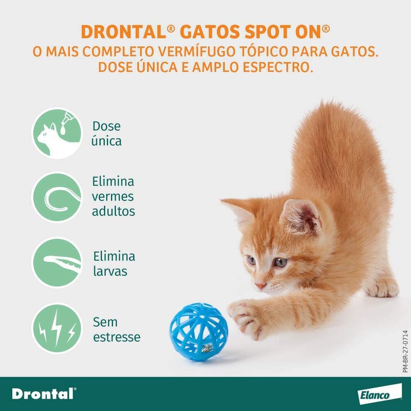 Drontal Spot On Vermífugo Gatos de 0,5 a 2,5kg Elanco 0,35ml