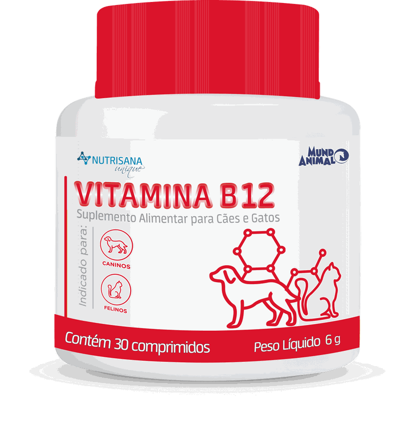 Vitamina B12 Suplemento Alimentar para Cães e Gatos 30 Comprimidos Mundo Animal Nutrisana