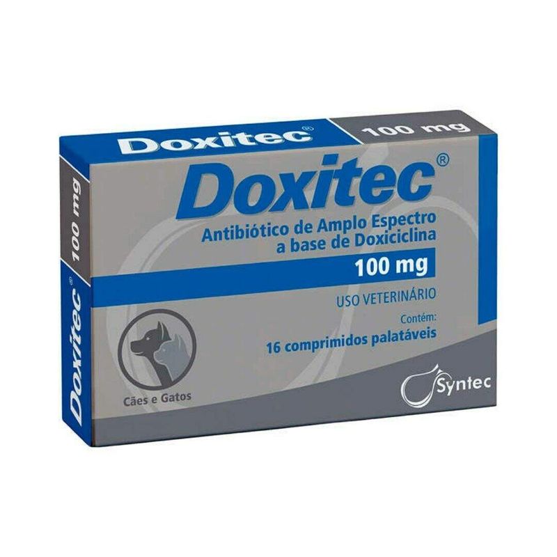 Doxitec 100mg Antibiótico Cães e Gatos 16 comprimidos Syntec