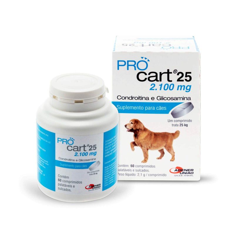 Procart 25 Suplemento Cães e Gatos Agener União 2.100mg 60 Comprimidos