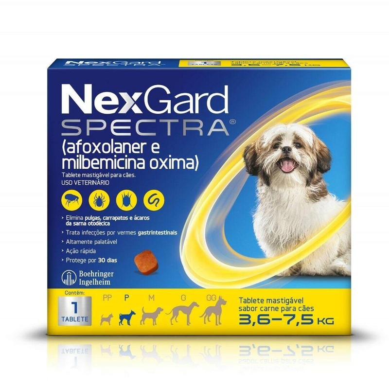 Antipulgas e Carrapatos NexGard Spectra para Cães de 3,6 à 7,5kg - 1 Tablete