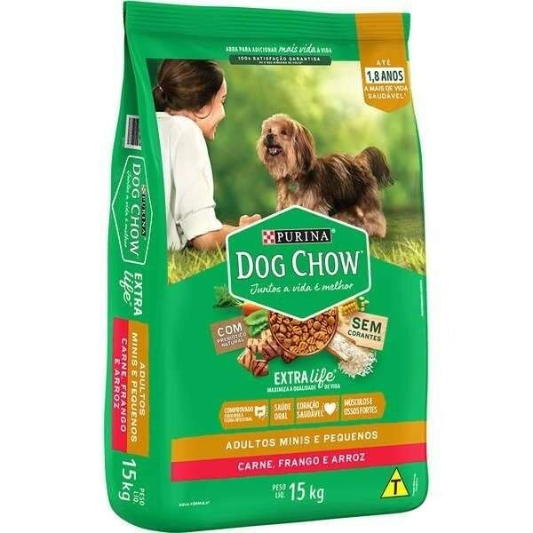 Ração Dog Chow Purina Extra Life Cães Adultos Carne, Frango e Arroz Raças Mini e Pequenas - 15kg