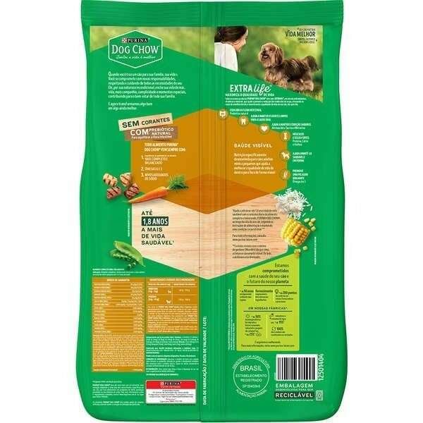 Ração Dog Chow Purina Extra Life Cães Adultos Carne, Frango e Arroz Raças Mini e Pequenas - 15kg