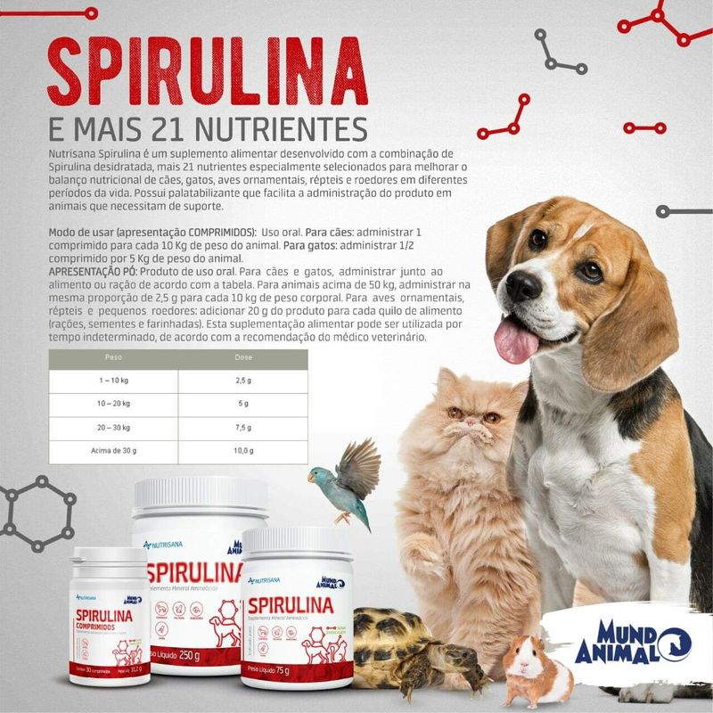 Spirulina Nutrisana Suplemento Alimentar Mundo Animal 250g