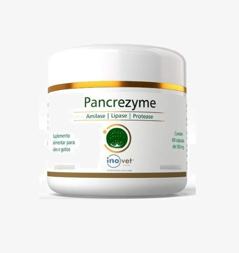 Pancrezyme Suplemento Inovet 500mg 60 Cápsulas para Cães e Gatos
