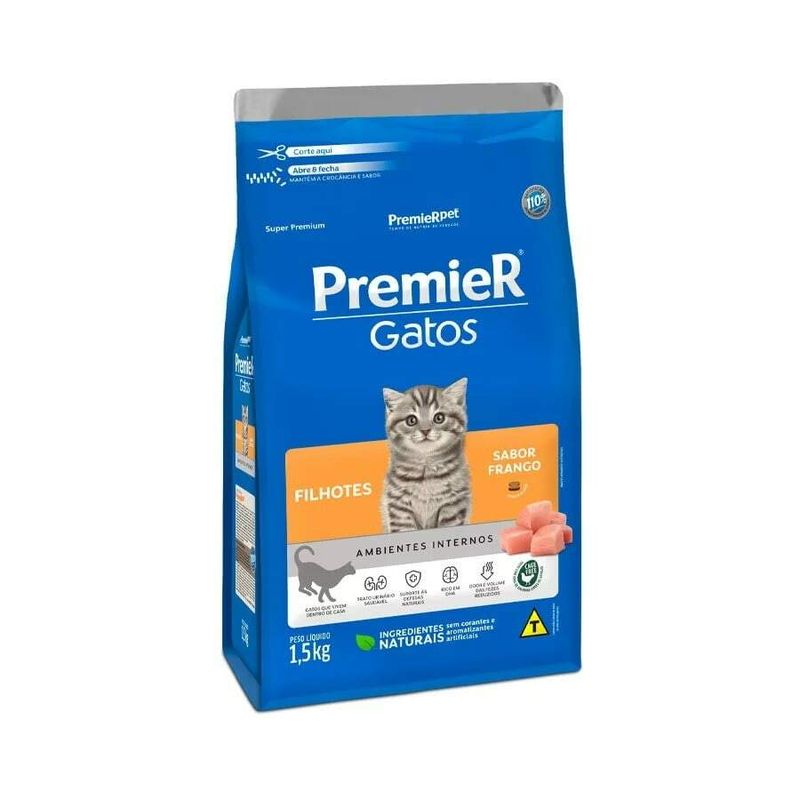 Ração Premier Ambientes Internos Gatos Filhotes Frango 1,5kg