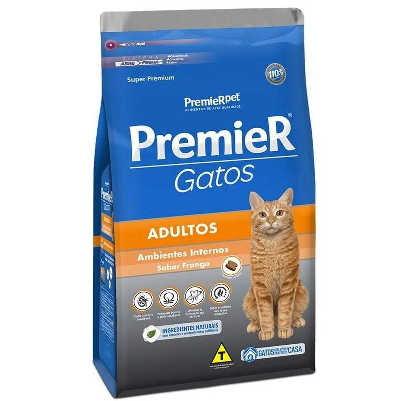 Ração Premier Ambientes Internos Gatos Adultos Frango 7,5kg