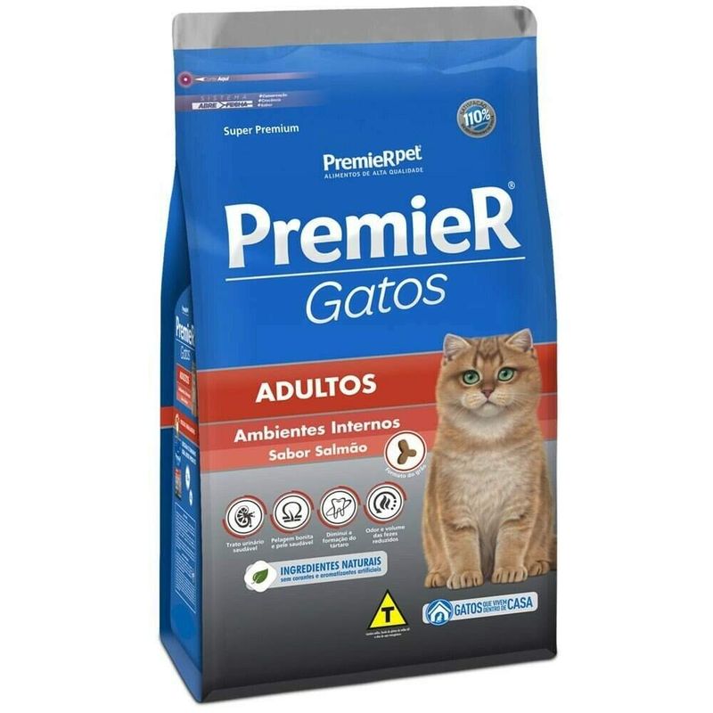 Ração Premier Ambientes Internos Gatos Adultos Salmão 7,5kg
