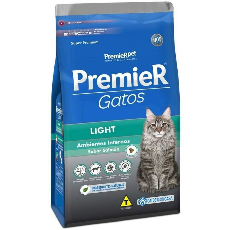 Ração Premier Ambientes Internos Gatos Adultos Light Salmão 7,5kg