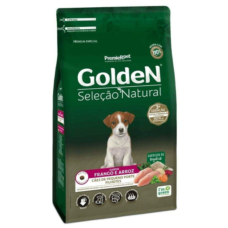 Ração Golden Seleção Natural Cães Filhotes Pequeno Porte Frango e Arroz 3kg