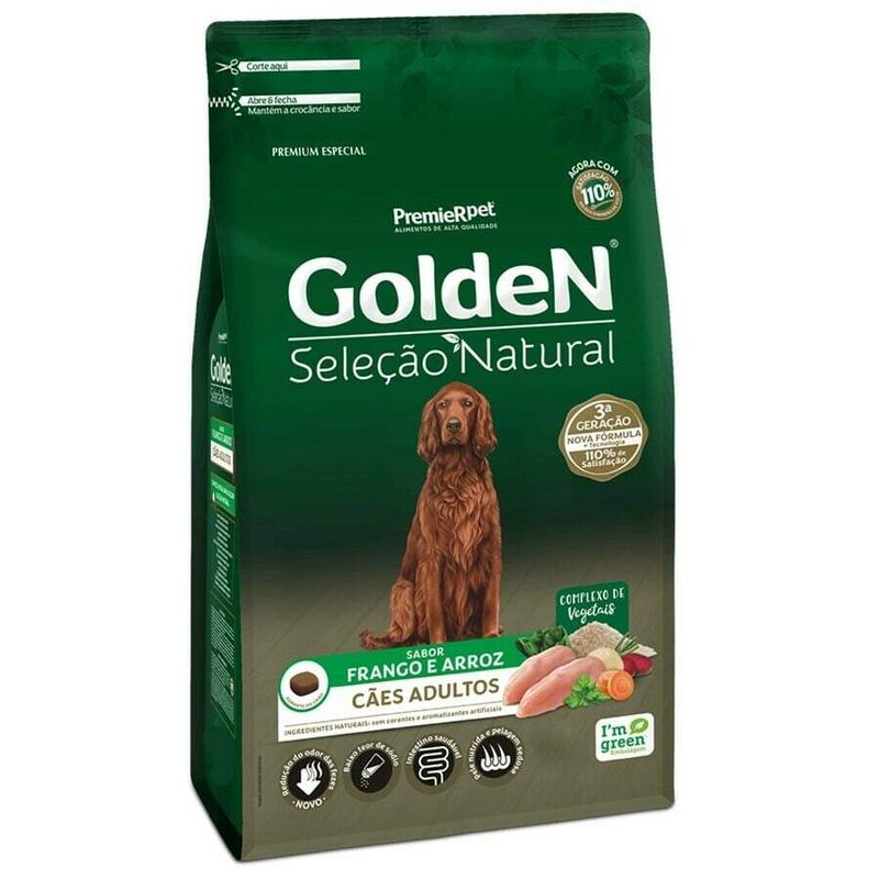 Ração Golden Seleção Natural Cães Adultos Frango e Arroz 12kg