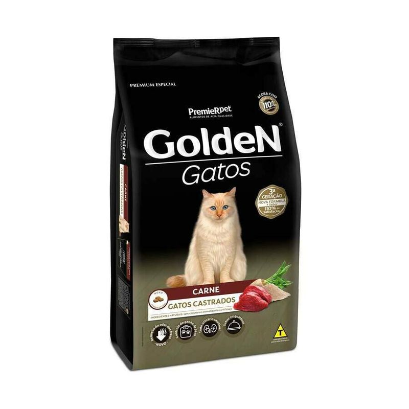 Ração Golden Gatos Adultos Castrados Carne 3kg