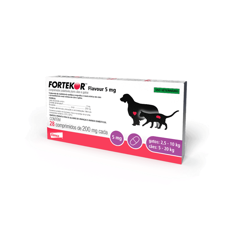 Fortekor Flavour 5mg Cães e Gatos Elanco 28 comprimidos
