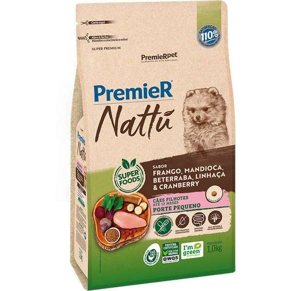 Ração Premier Nattú Cães Filhotes Pequeno Porte Mandioca 1kg