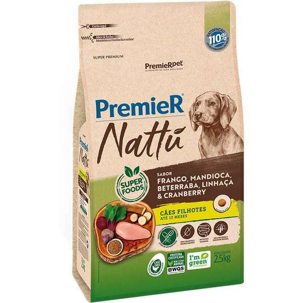 Ração Premier Nattú Cães Filhotes Mandioca 2,5kg