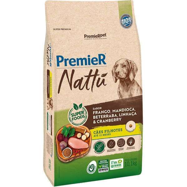 Ração Premier Nattú Cães Filhotes Mandioca 10,1kg