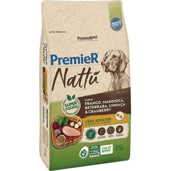 Ração Premier Nattú Cães Adultos Mandioca 12kg