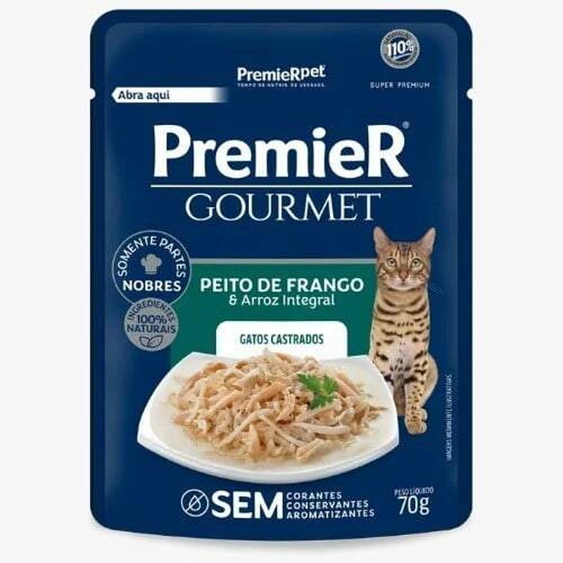 Alimento Úmido Premier Pet Gourmet Gatos Castrados Adultos Frango Sachê 70g