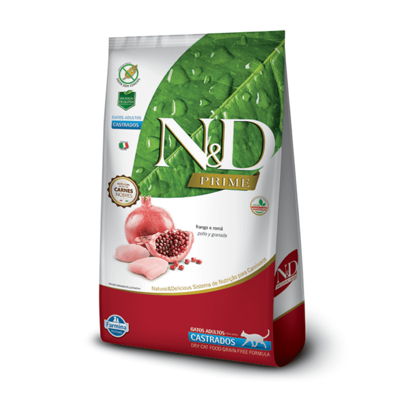 Ração Farmina N&D Prime Gatos Adultos Castrados Frango e Romã 7,5kg