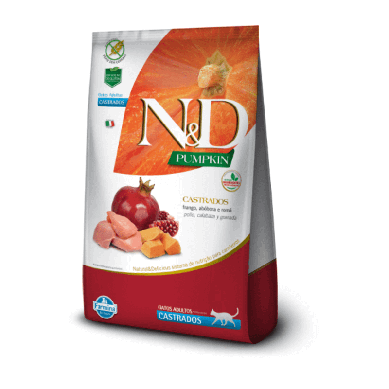 Ração Farmina N&D Pumpkin Gatos Adultos Castrados Frango, Abóbora e Romã 1,5kg