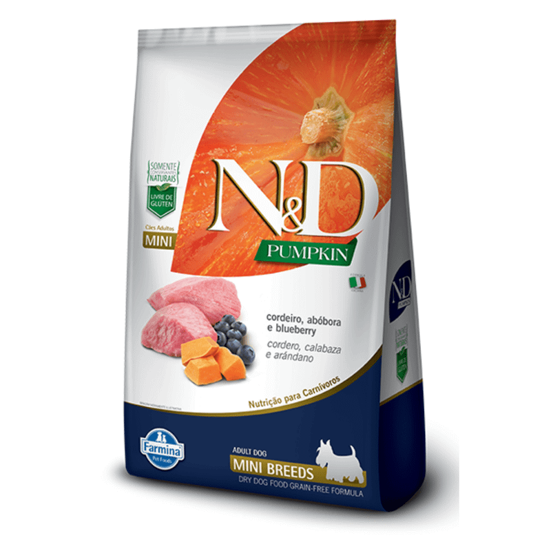 Ração Farmina N&D Pumpkin Cães Adultos Raças Pequenas Cordeiro, Abóbora e Blueberry 2,5kg