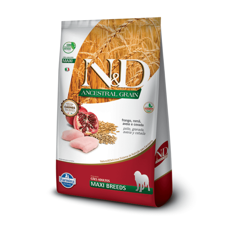 Ração Farmina N&D Ancestral Grain Cães Adultos Raças Grandes Frango e Romã 10,1kg