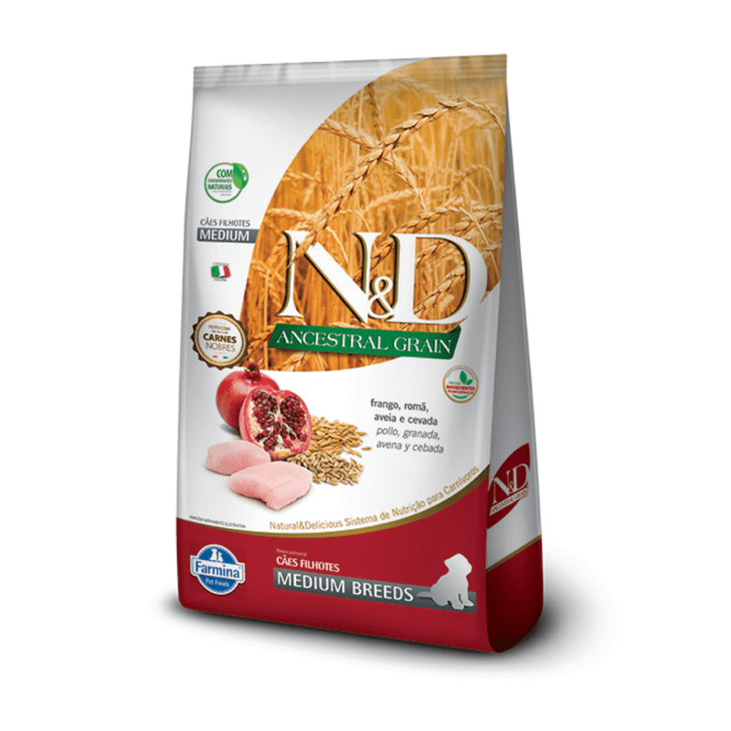 Ração Farmina N&D Ancestral Grain Cães Filhotes Raças Médias Frango e Romã 2,5kg