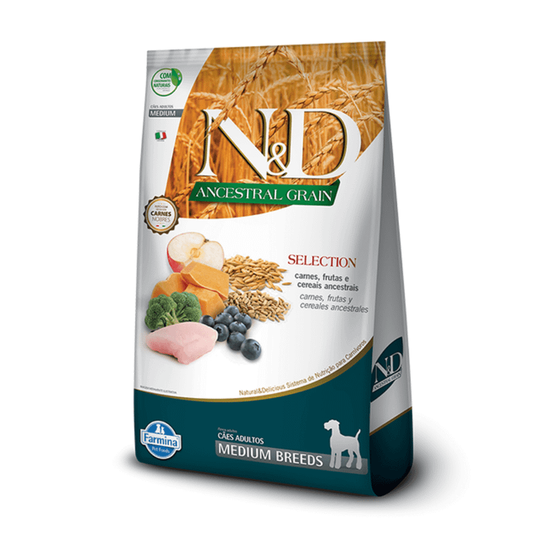 Ração Farmina N&D Ancestral Grain Selection Cães Adultos Raças Médias Carnes e Frutas 15kg