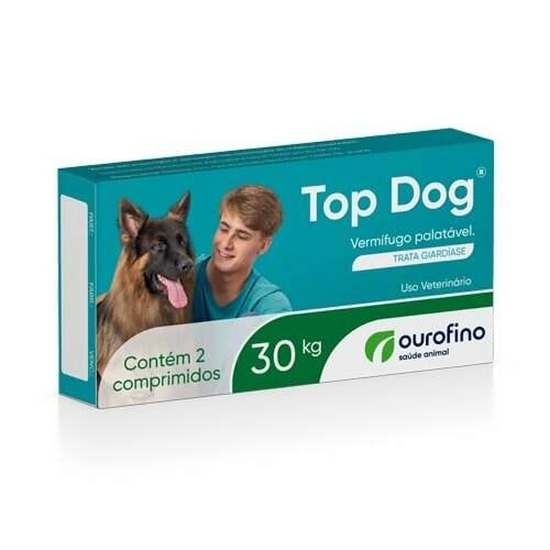 Top Dog Vermífugo Cães 30kg Ouro Fino 2 Comprimidos