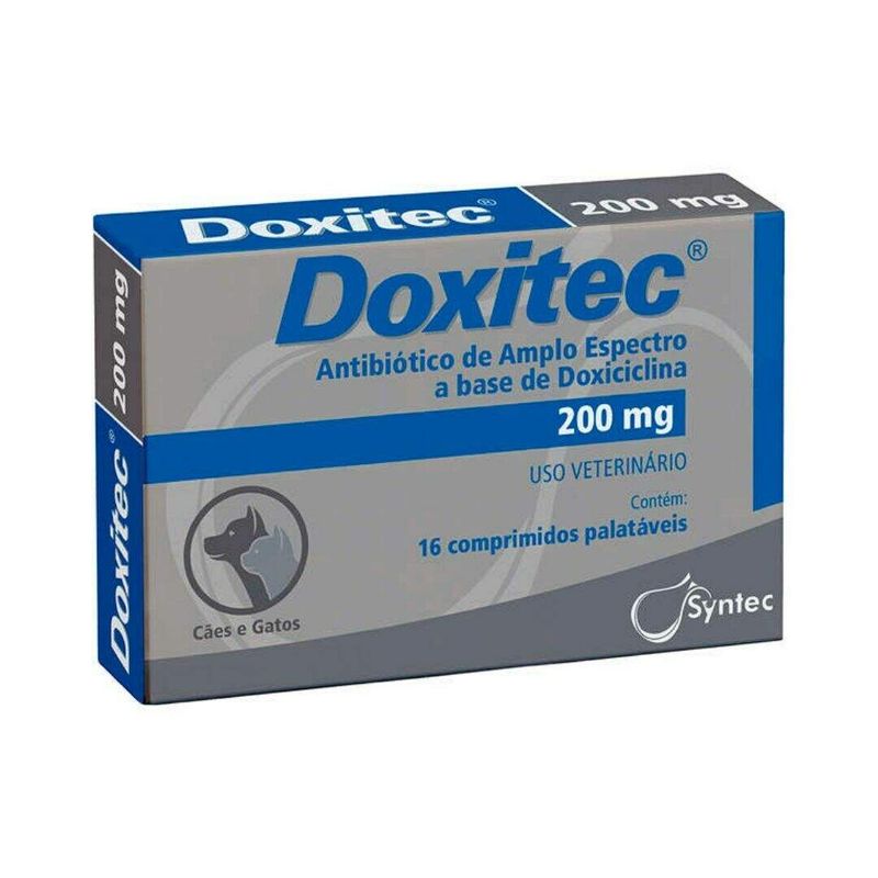 Doxitec 200mg Antibiótico Cães e Gatos 16 comprimidos Syntec