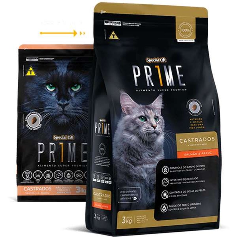 Ração Special Cat Prime Gatos Adultos Castrados Salmão e Arroz 3kg